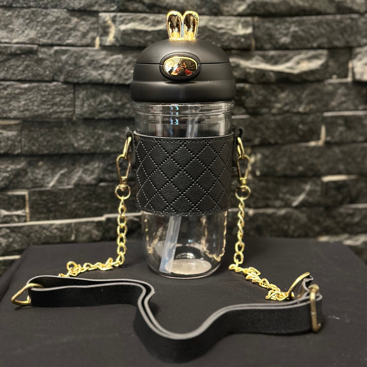Rabbit acrylic black water bottle - 600ml