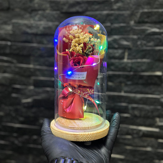 Red Flower glass dome lamp with LED light