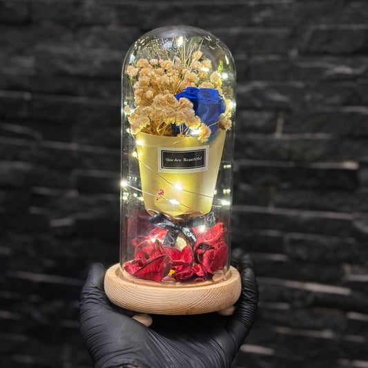 Blue Flower glass dome lamp with LED light