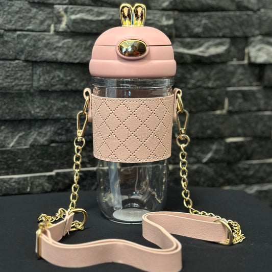 Rabbit acrylic pink water bottle - 600ml
