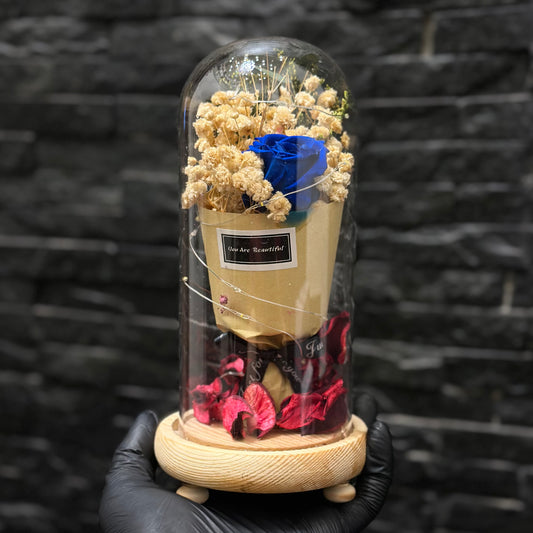 Blue Flower glass dome lamp with LED light
