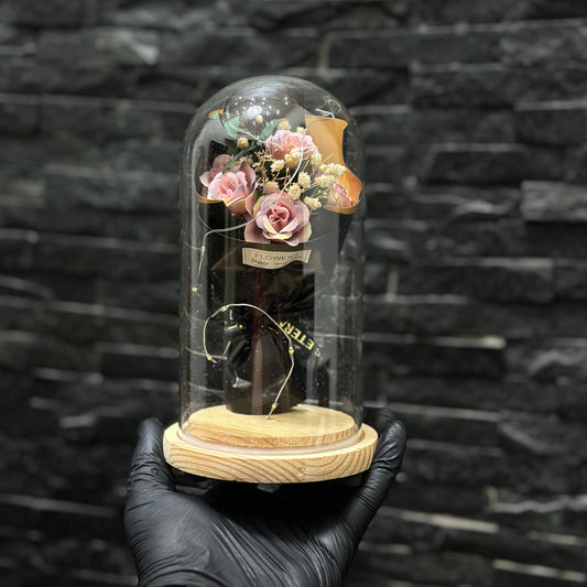 Pink Flower glass dome lamp with LED light