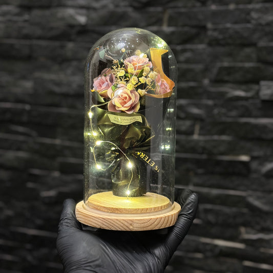 Pink Flower glass dome lamp with LED light