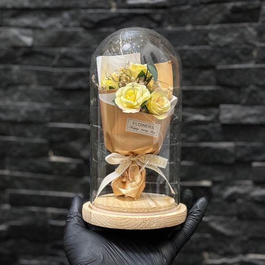 Yellow Flower glass dome lamp with LED light