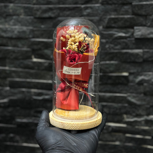 Red Flower glass dome lamp with LED light